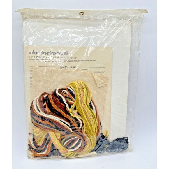 1976 Columbia Minerva Crewel STRAW FLORAL BASKET Kit 7648 Erica Wilson New RARE - Picture 5 of 5